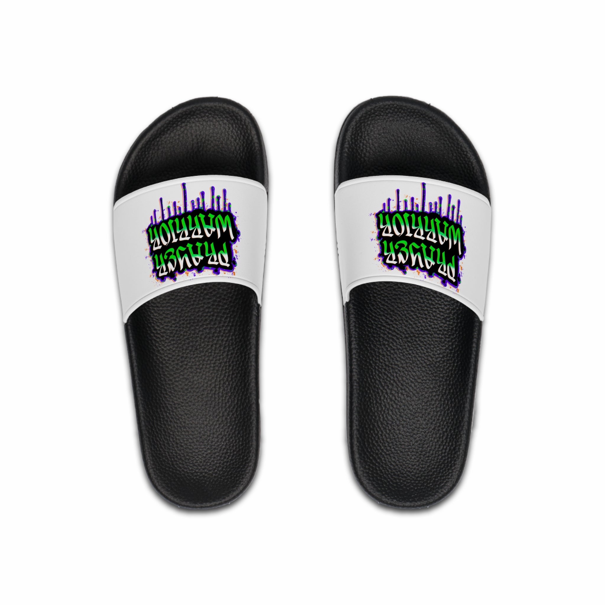 Slide Sandals — “Prayer Warrior” Graffiti Drip Design