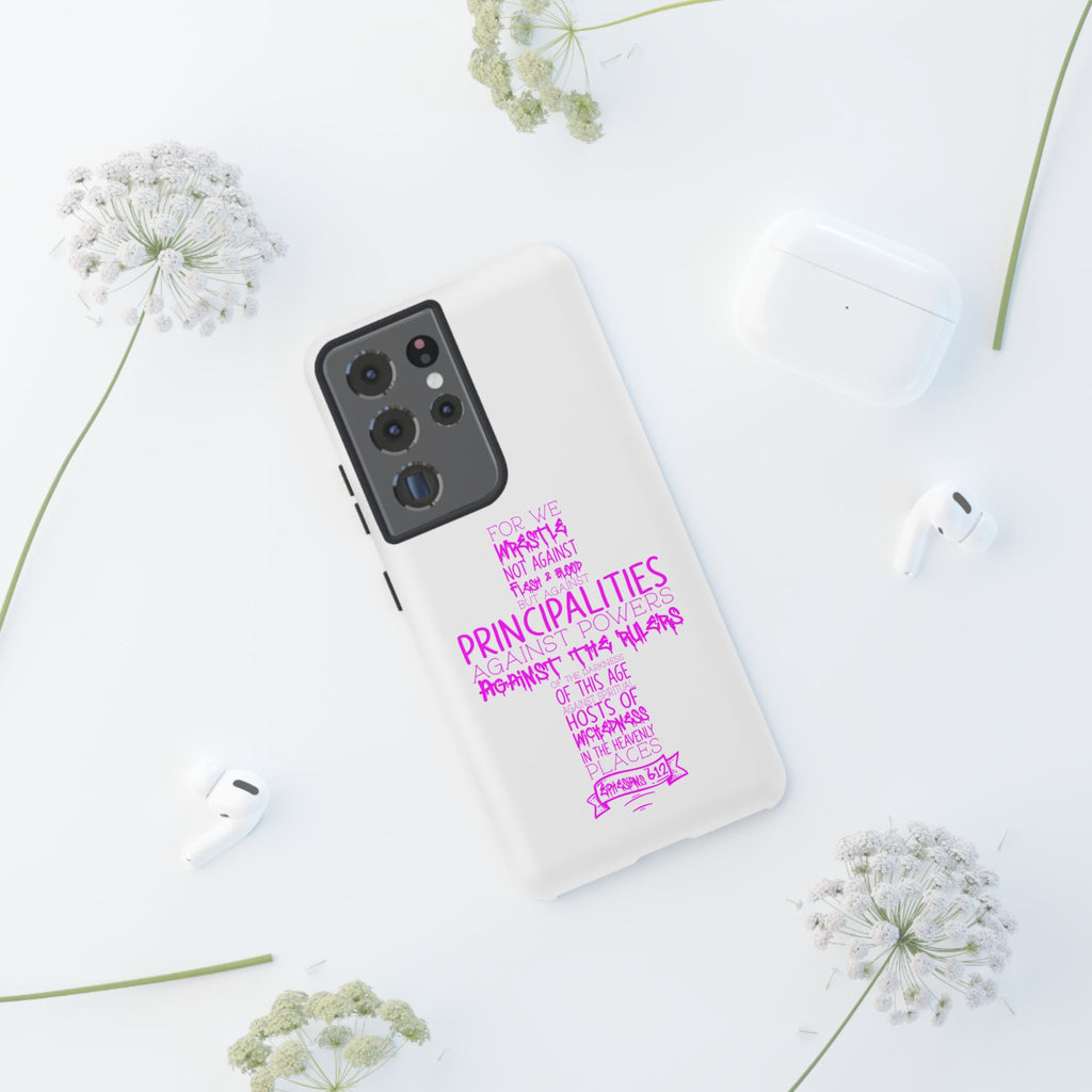 Armor of God Christian Cross Phone Case — Ephesians 6:12 Pink Typography Tough Case