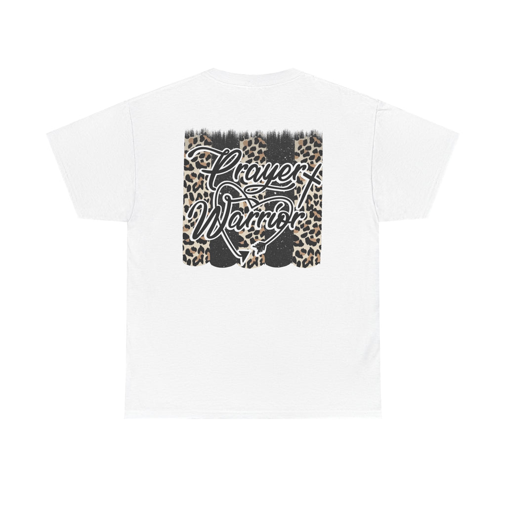 Prayer Warrior Tee — Leopard Cross Graphic Christian Shirt