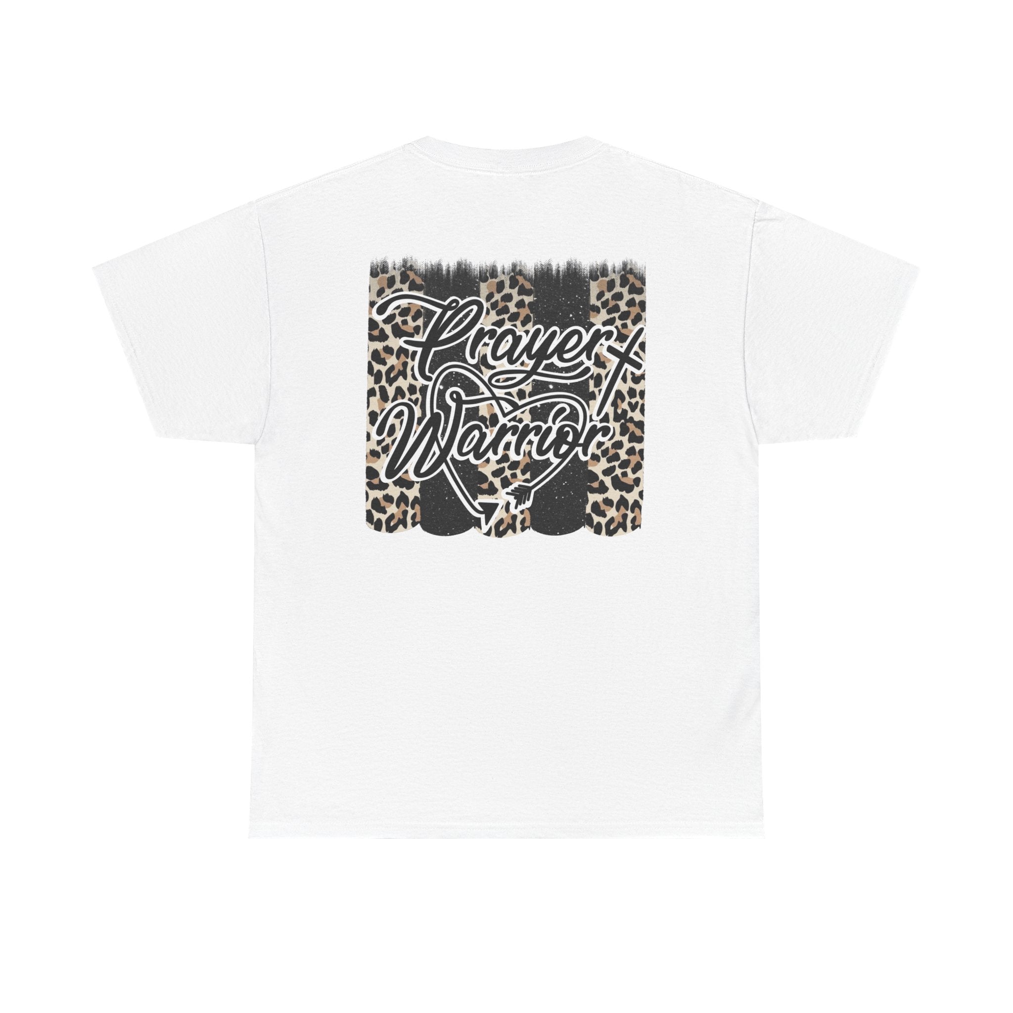 Prayer Warrior Tee — Leopard Cross Graphic Christian Shirt