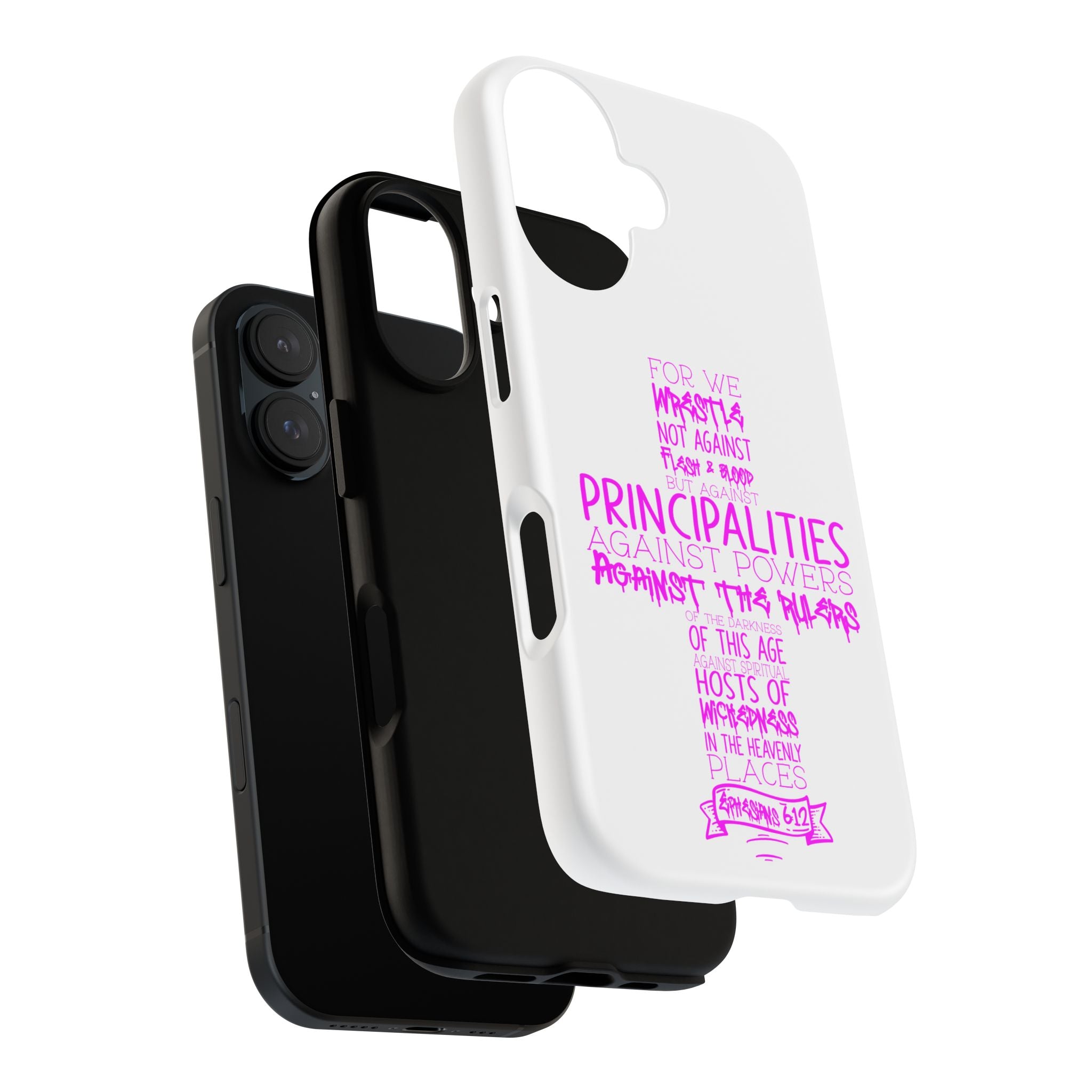 Armor of God Christian Cross Phone Case — Ephesians 6:12 Pink Typography Tough Case