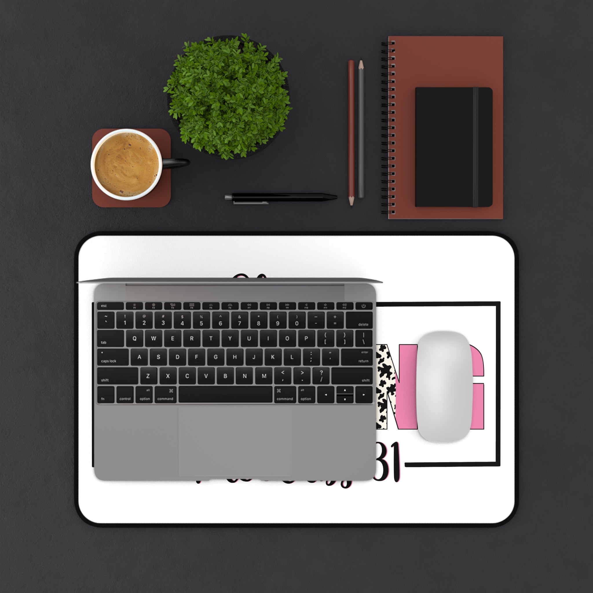 Desk Mat — “She Is Strong” Proverbs 31 Inspirational Pink & Leopard Office Desk Mat