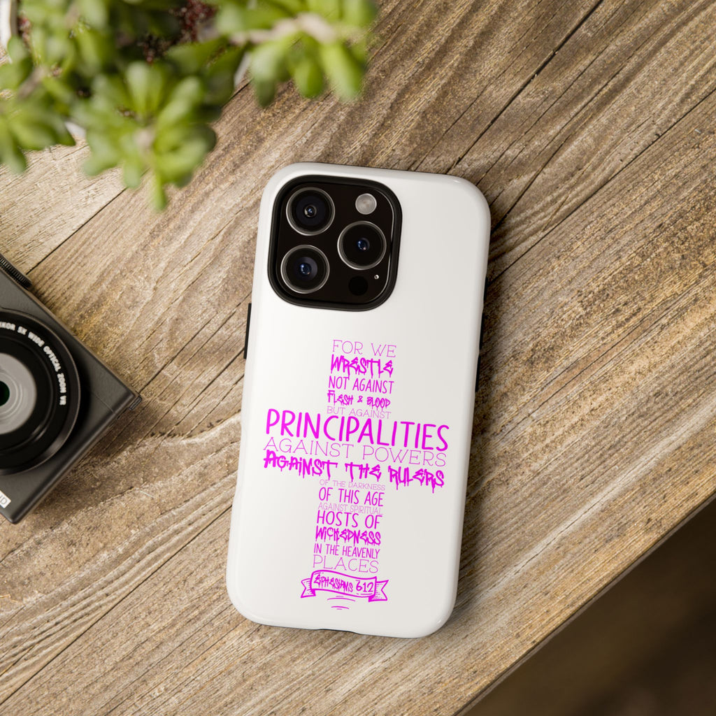 Armor of God Christian Cross Phone Case — Ephesians 6:12 Pink Typography Tough Case