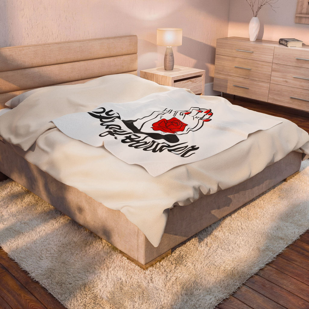 Pray Harder Velveteen Plush Blanket – Prayer Hands & Rose Graphic Throw