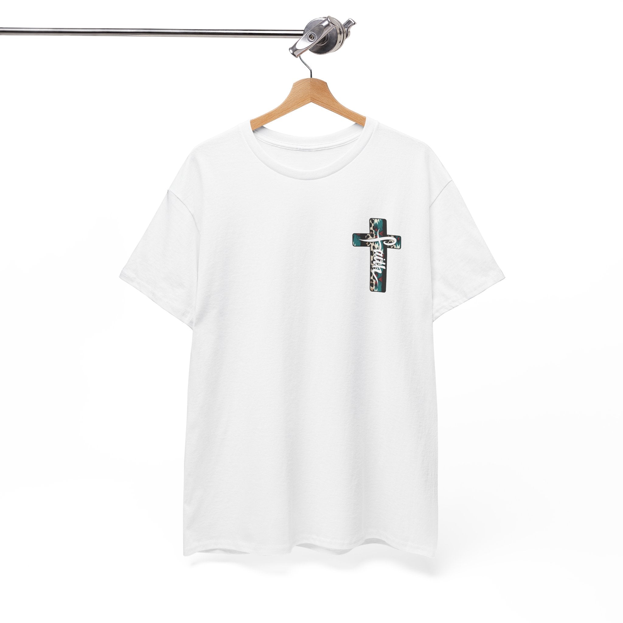 Faith Cross T‑Shirt — Leopard Teal Graphic Christian Tee