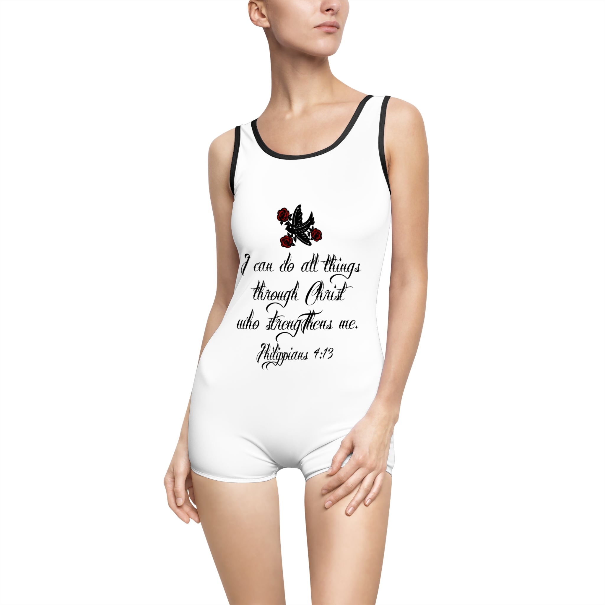 Christian Scripture One-Piece Swimsuit — Philippians 4:13 Vintage Floral