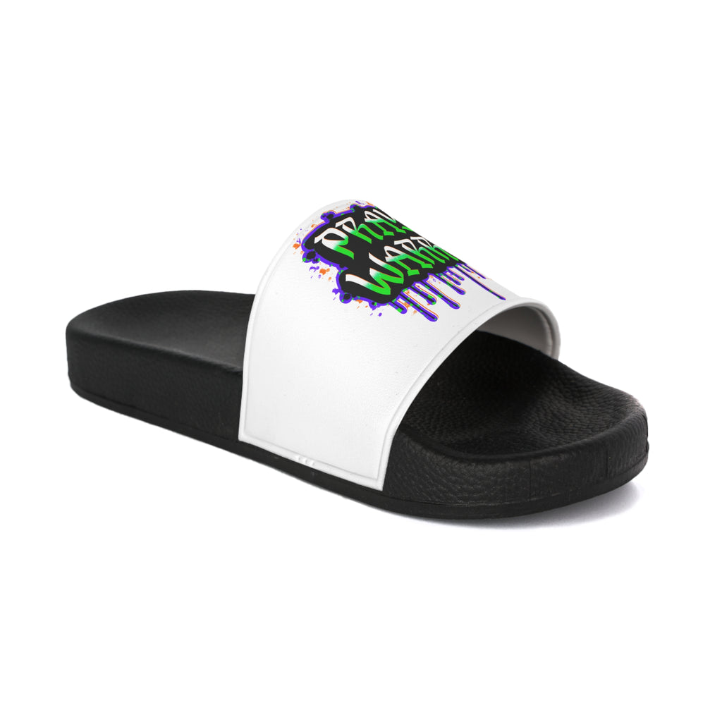 Slide Sandals — “Prayer Warrior” Graffiti Drip Design