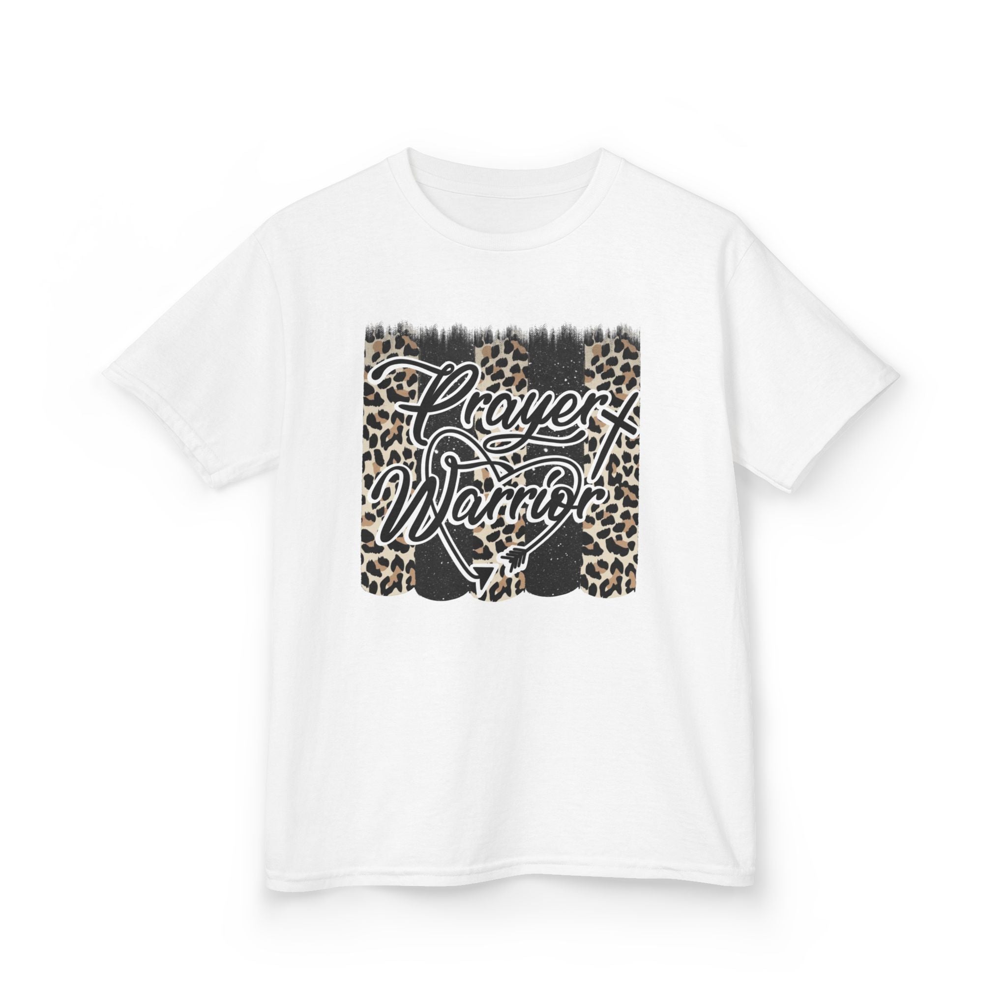 Kids Tee — "Prayer Warrior" Leopard Print Graphic