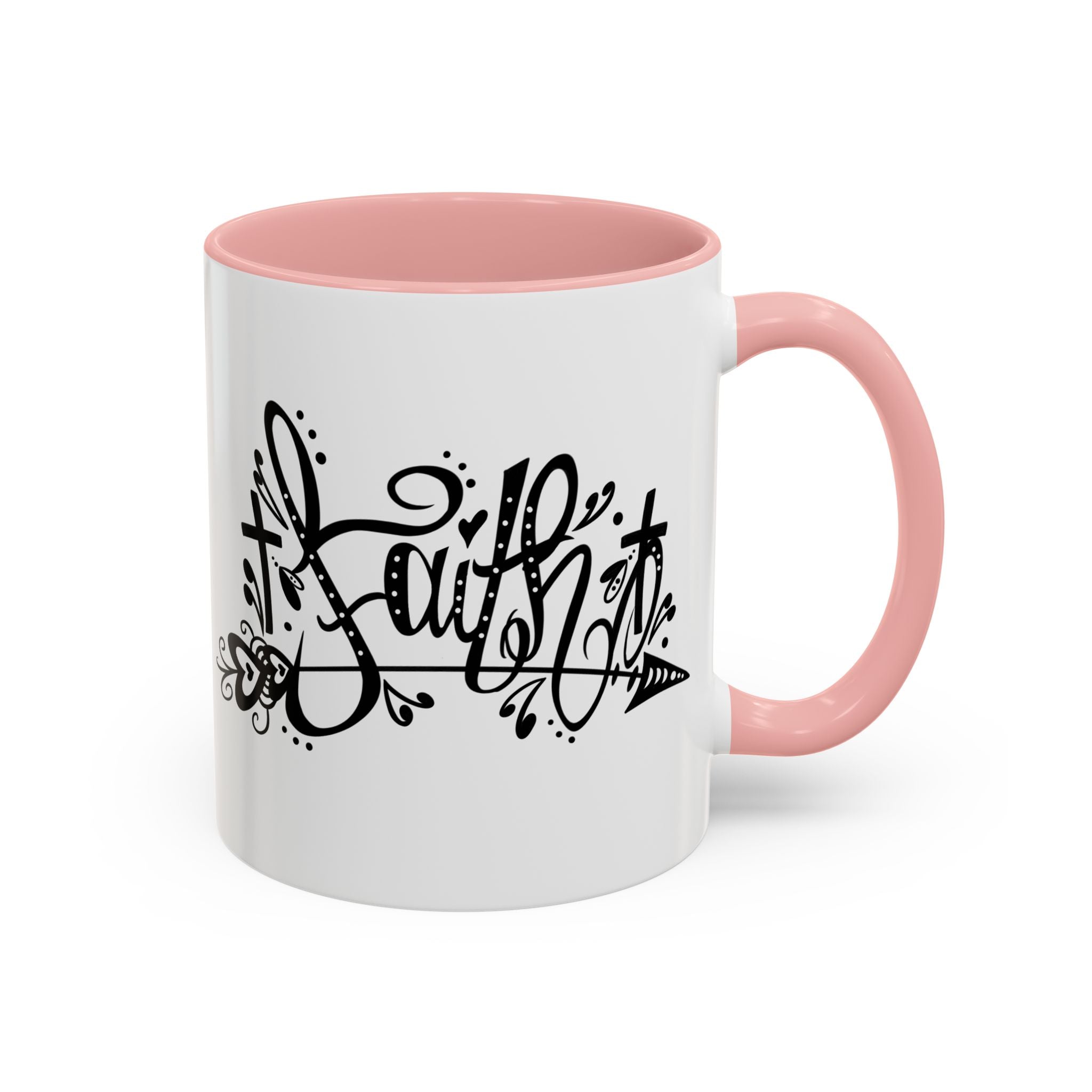 Faith Script Accent Coffee Mug – Black Handle & Rim, Inspirational Christian Gift