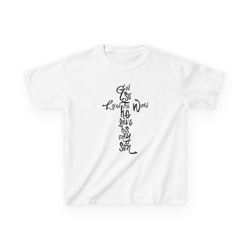 Kids Tee — For God so Loved the World John 3:16 Cross Christian Faith Graphic Tee