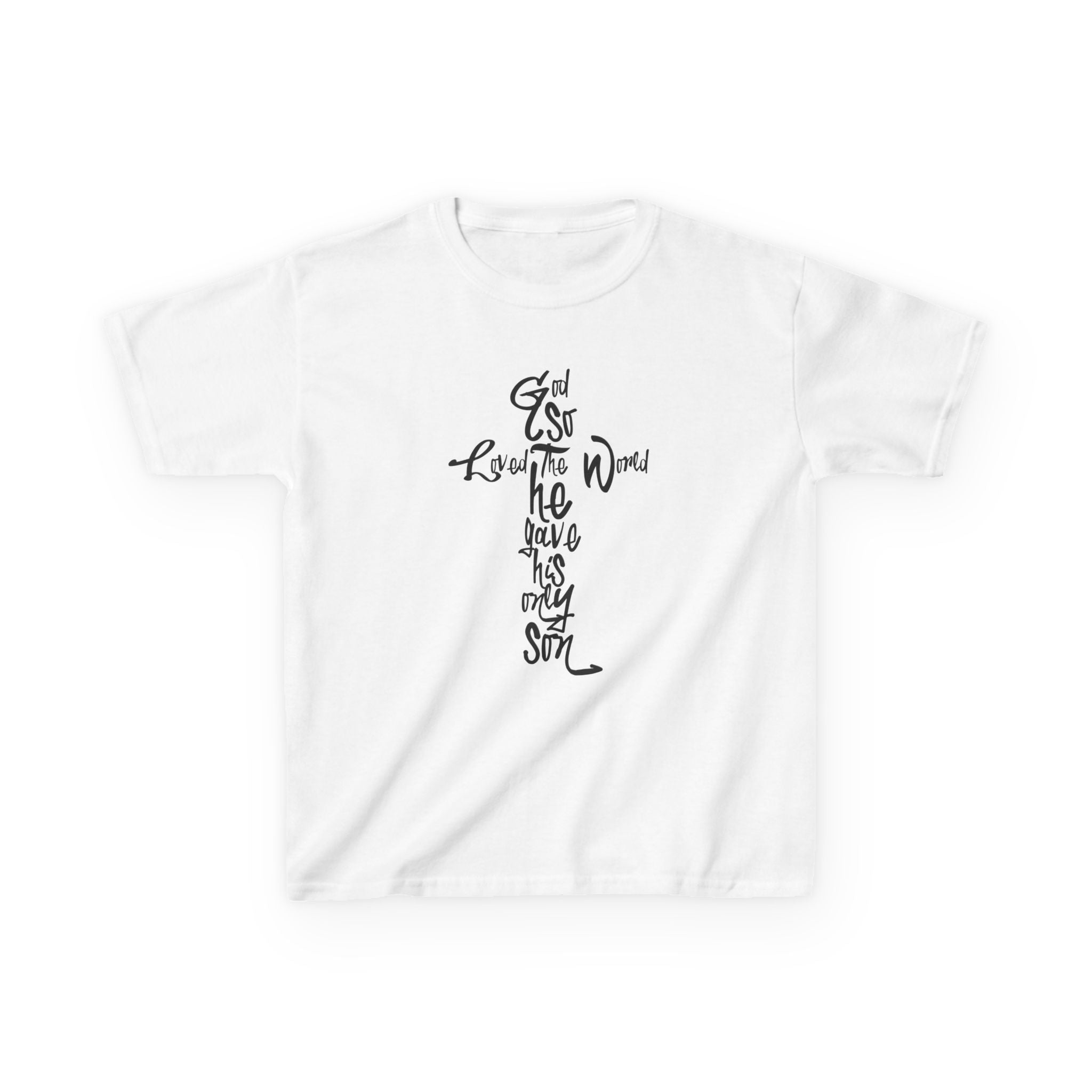 Kids Tee — For God so Loved the World John 3:16 Cross Christian Faith Graphic Tee