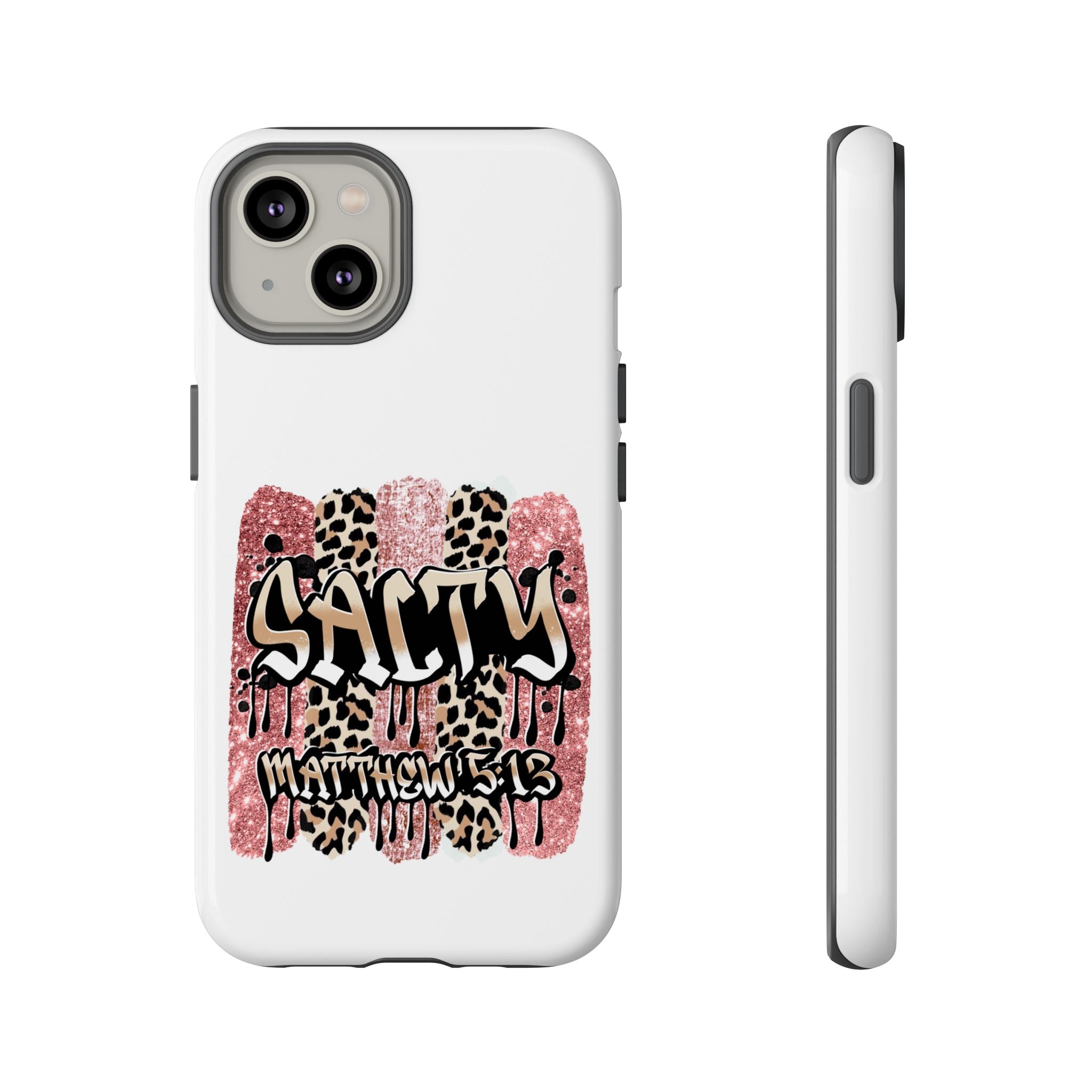 Salty Matthew 5:13 Scripture Leopard Pink Glitter Tough Case — Matthew 5:13 Scripture Phone Cover