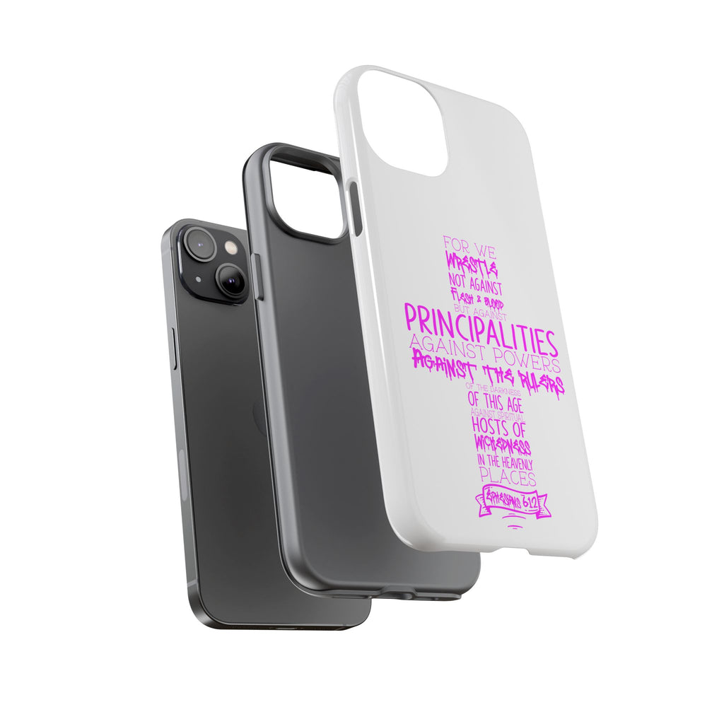 Armor of God Christian Cross Phone Case — Ephesians 6:12 Pink Typography Tough Case