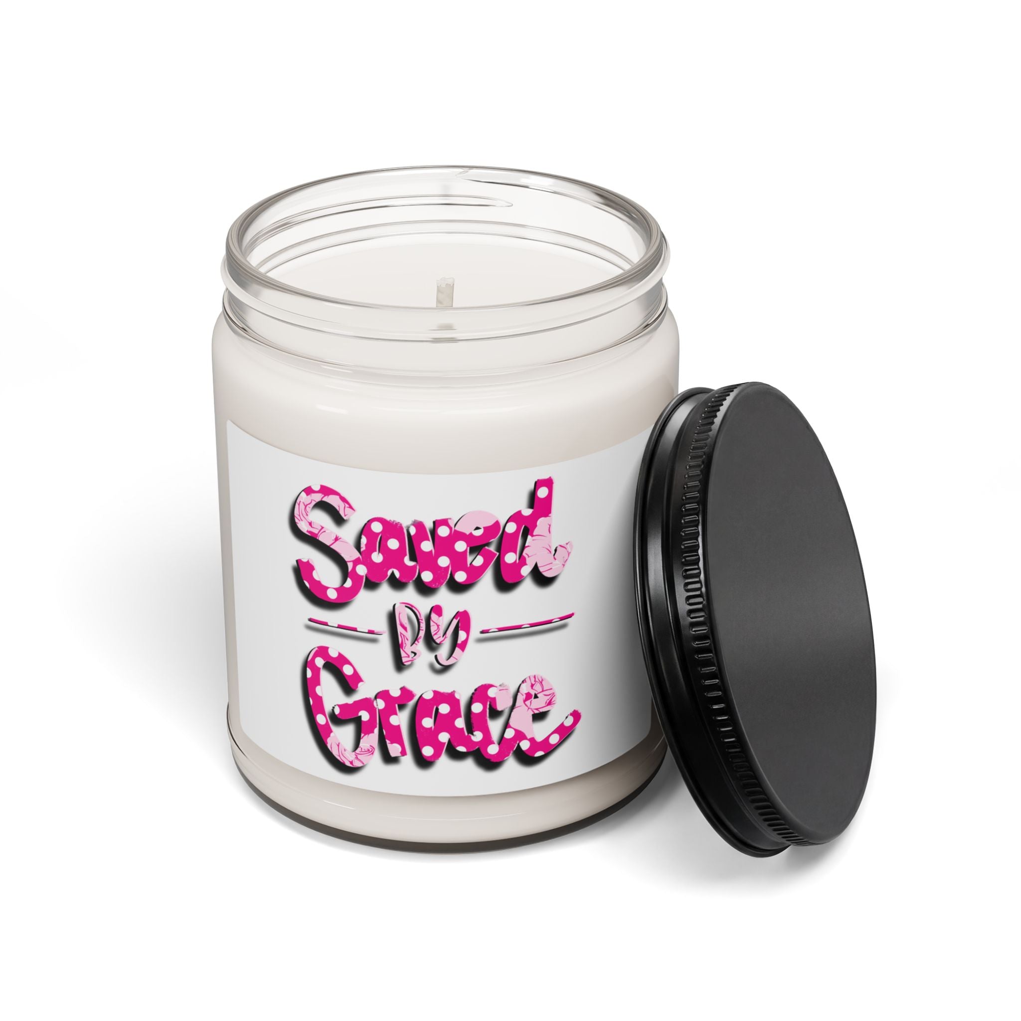 Soy Candle — “Saved by Grace” Pink Scented Jar (9oz)