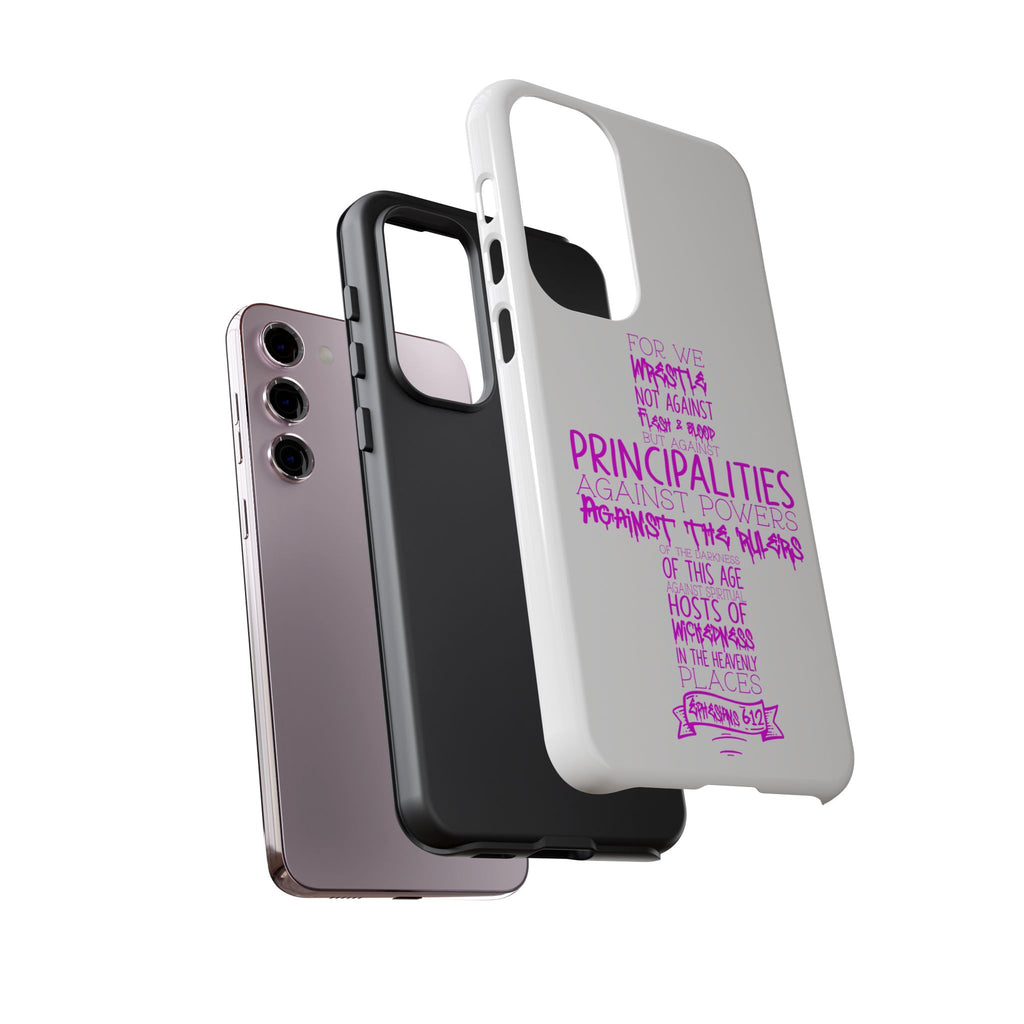 Armor of God Christian Cross Phone Case — Ephesians 6:12 Pink Typography Tough Case