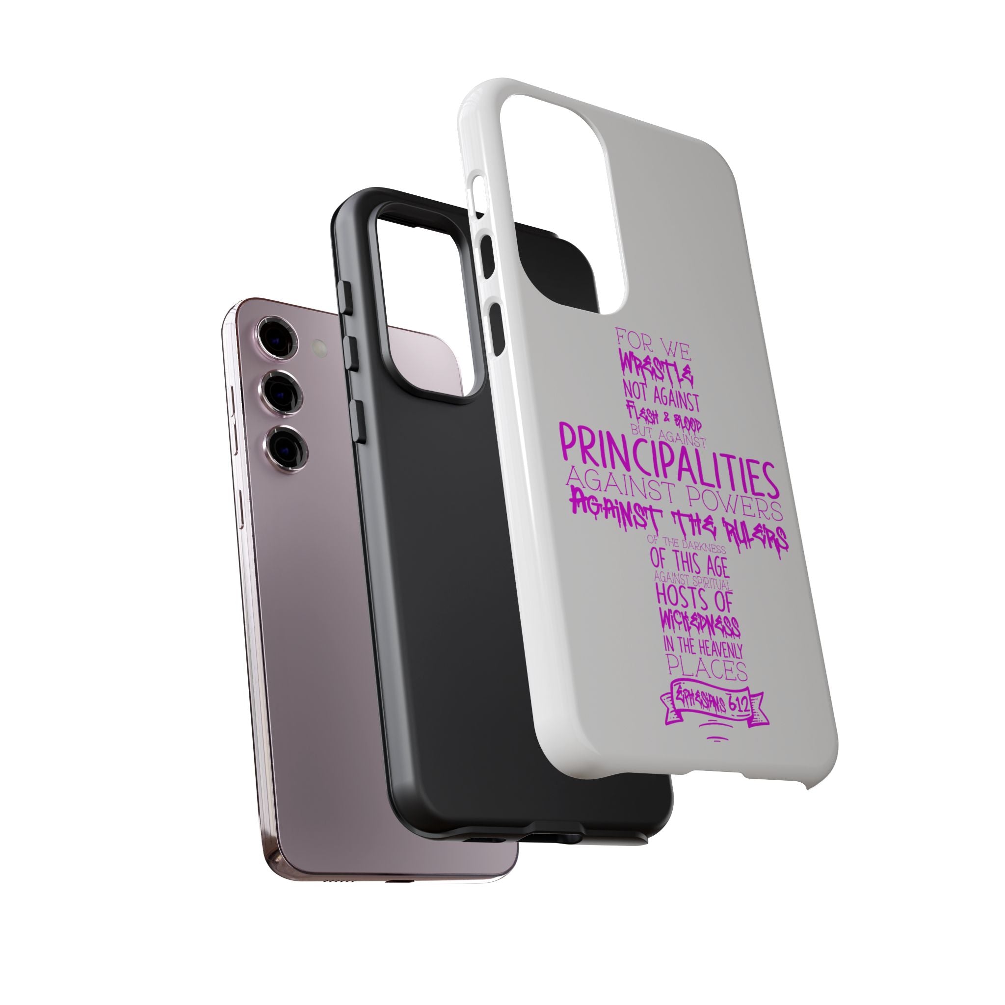 Armor of God Christian Cross Phone Case — Ephesians 6:12 Pink Typography Tough Case
