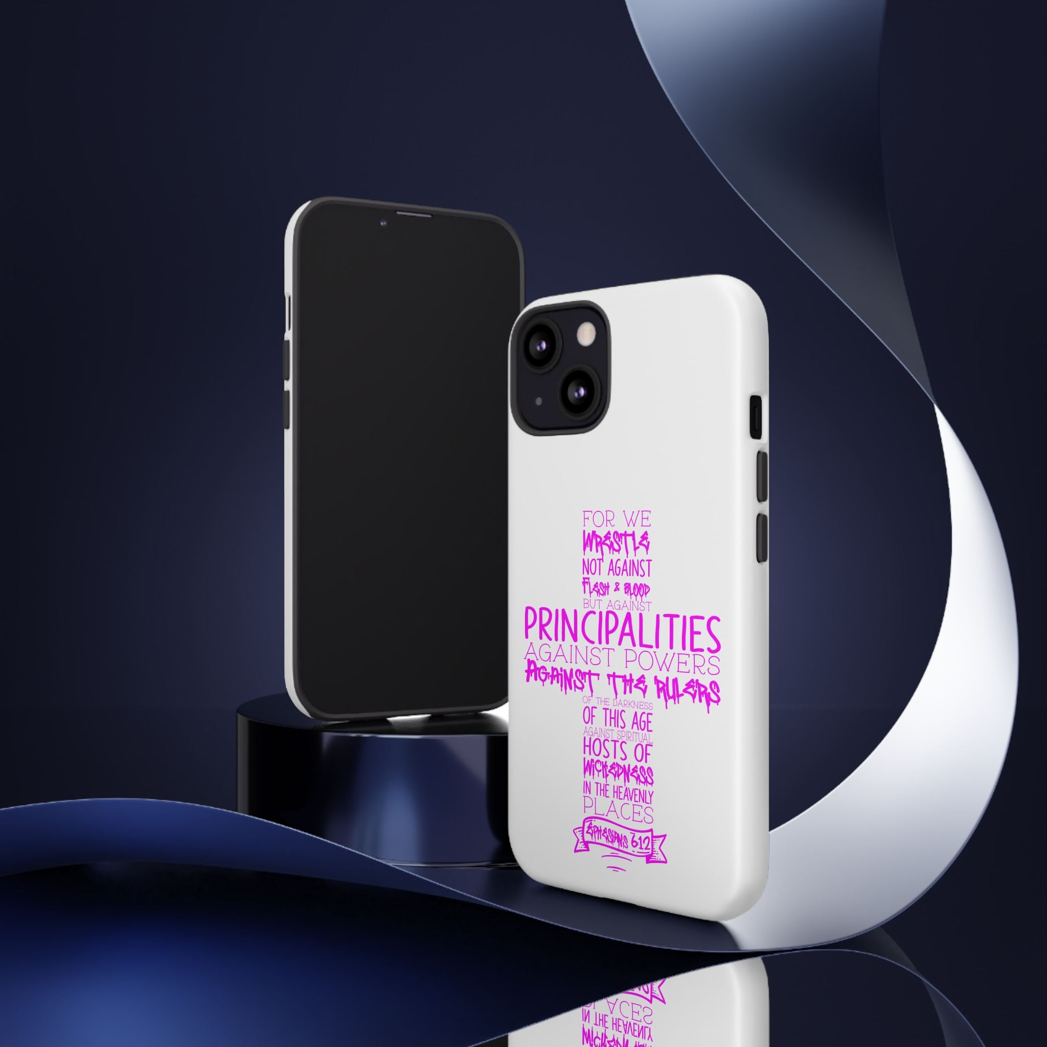 Armor of God Christian Cross Phone Case — Ephesians 6:12 Pink Typography Tough Case