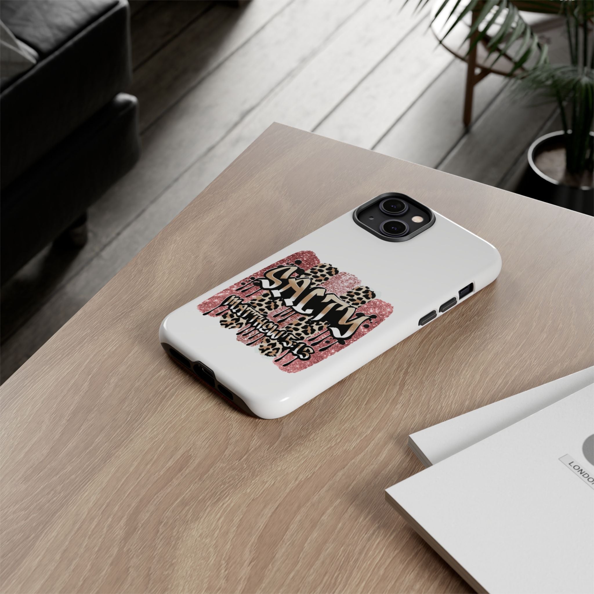 Salty Matthew 5:13 Scripture Leopard Pink Glitter Tough Case — Matthew 5:13 Scripture Phone Cover
