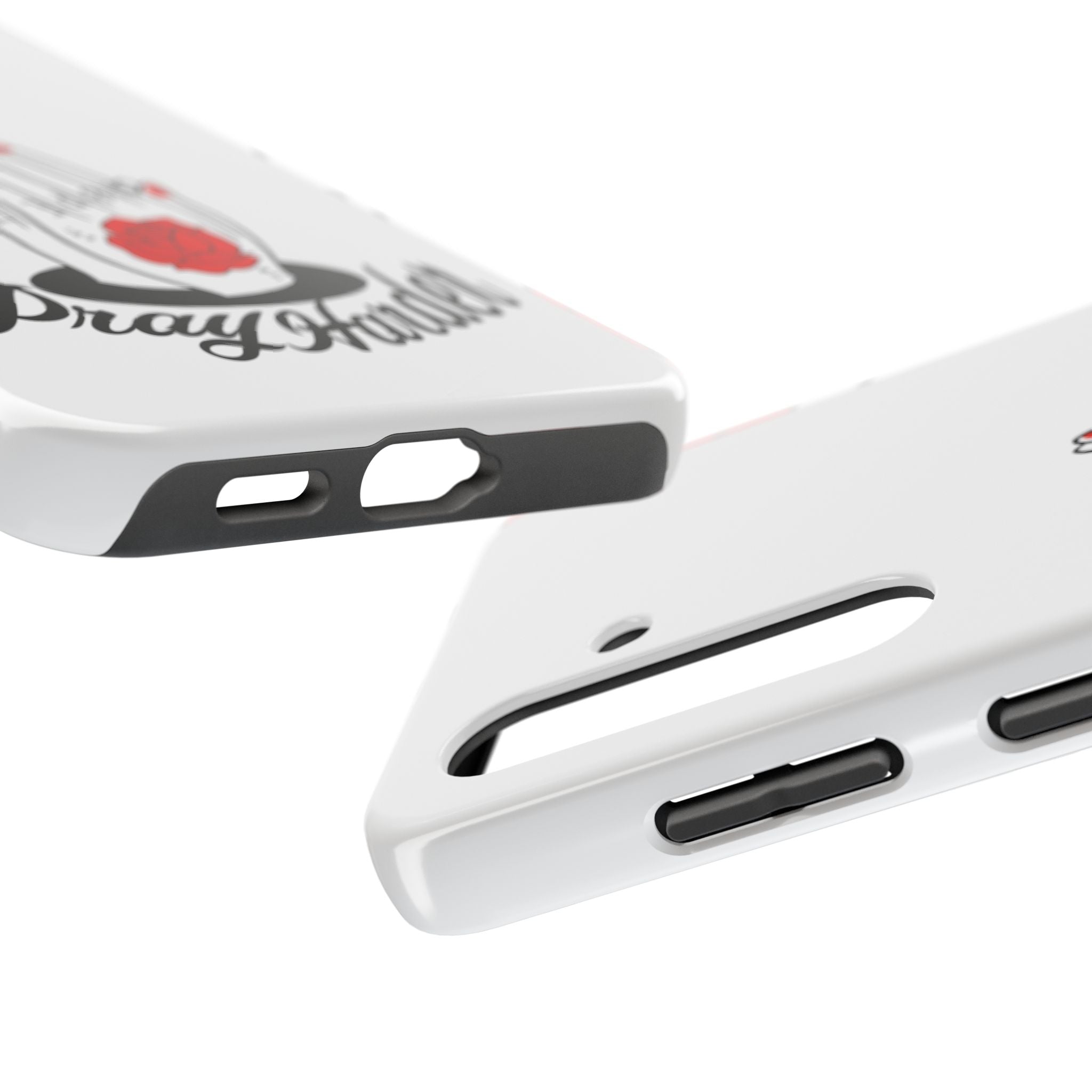 Pray Harder Phone Case — Tough Protective Phone Cover with Praying Hands & Rose Design