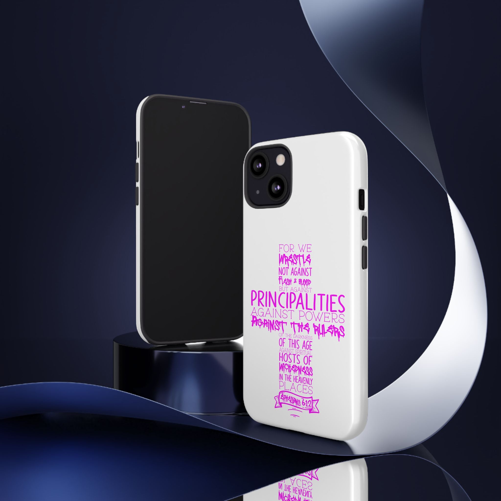 Armor of God Christian Cross Phone Case — Ephesians 6:12 Pink Typography Tough Case