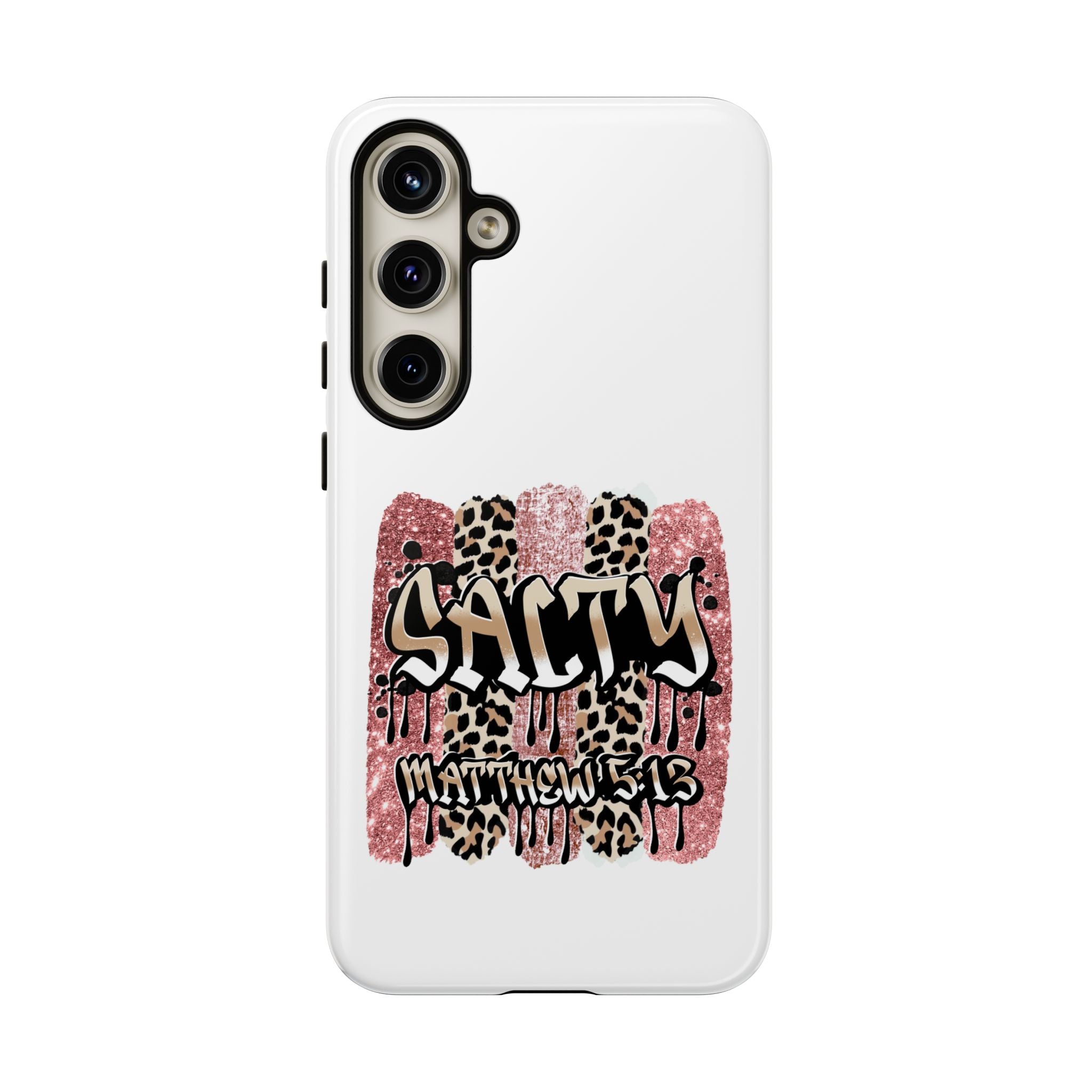 Salty Matthew 5:13 Scripture Leopard Pink Glitter Tough Case — Matthew 5:13 Scripture Phone Cover