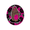 Praying Hands Rose Sticker — Pink Leopard Kiss-Cut Vinyl Sticker