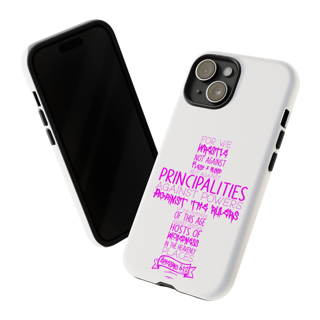 Armor of God Christian Cross Phone Case — Ephesians 6:12 Pink Typography Tough Case