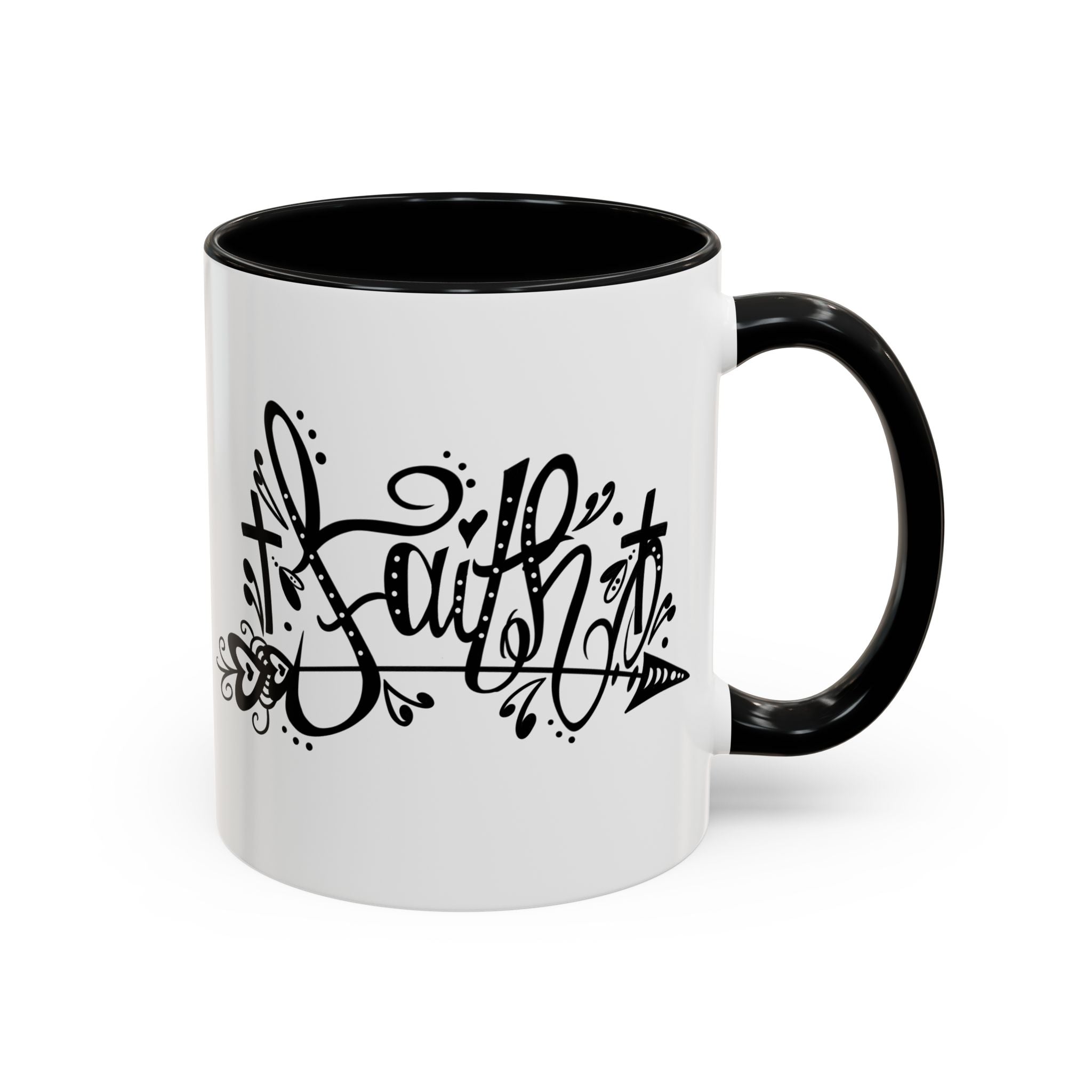 Faith Script Accent Coffee Mug – Black Handle & Rim, Inspirational Christian Gift