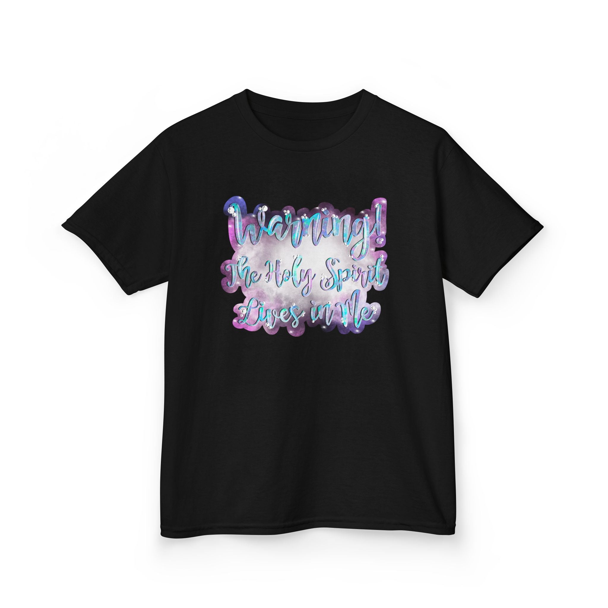 Kids Tee — 'Warning! The Holy Spirit Lives in Me' Colorful Script Christian Shirt