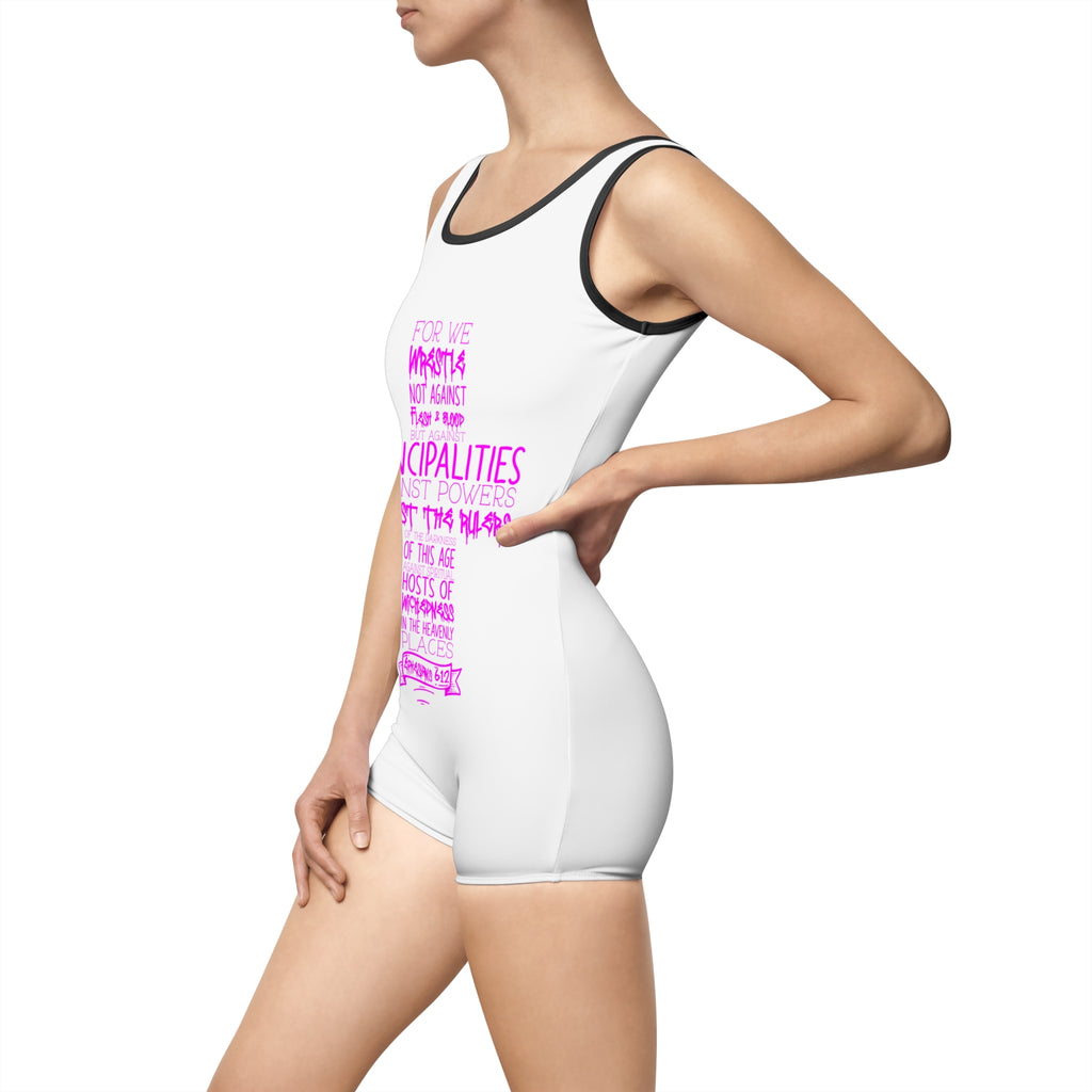 Vintage-Inspired Women's One-Piece Swimsuit — Ephesians 6 Armor of God Cross Graphic