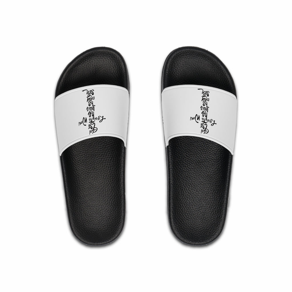 Men's White Slide Sandals John 3:16 Bible Script Design – Casual Pool & Beach Slides