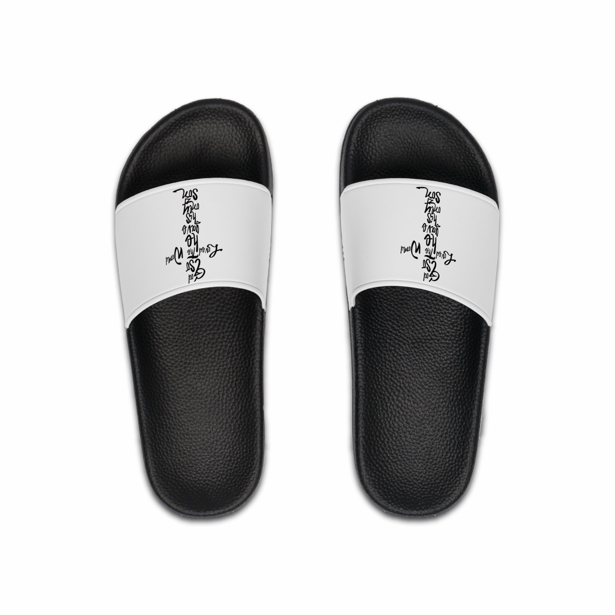 Men's White Slide Sandals John 3:16 Bible Script Design – Casual Pool & Beach Slides