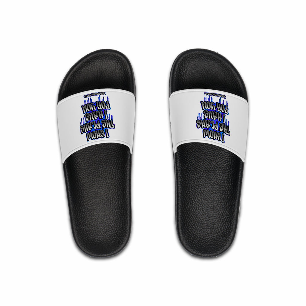Slide Sandals — Bold Graffiti Jeremiah 29:11 Pool Slides for Men