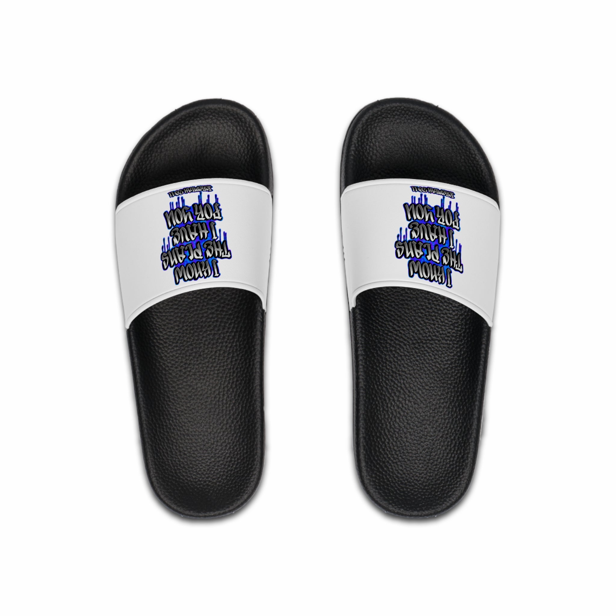 Slide Sandals — Bold Graffiti Jeremiah 29:11 Pool Slides for Men