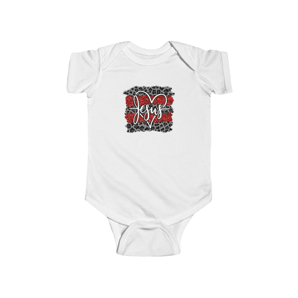 Infant Bodysuit - Red Leopard ‘Joy’ Heart Graphic Baby Onesie