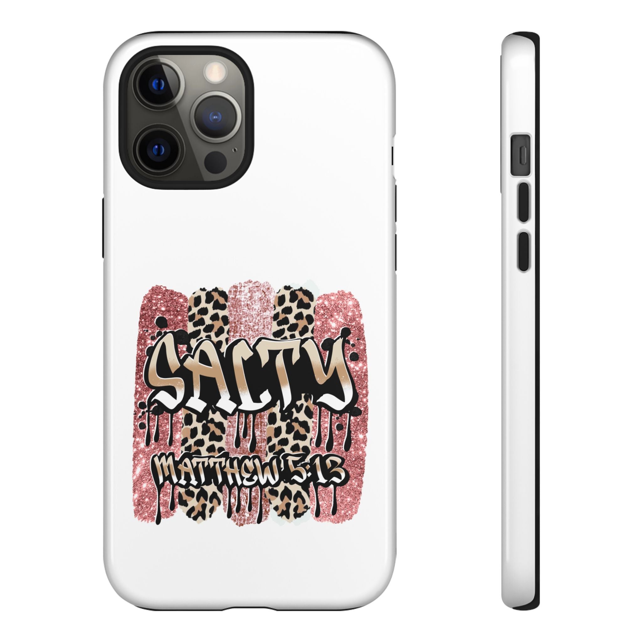 Salty Matthew 5:13 Scripture Leopard Pink Glitter Tough Case — Matthew 5:13 Scripture Phone Cover