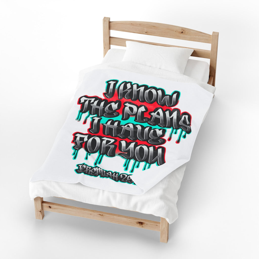 Velveteen Plush Blanket — "I Know The Plans I Have For You" Jeremiah 29:11 Inspirational Throw