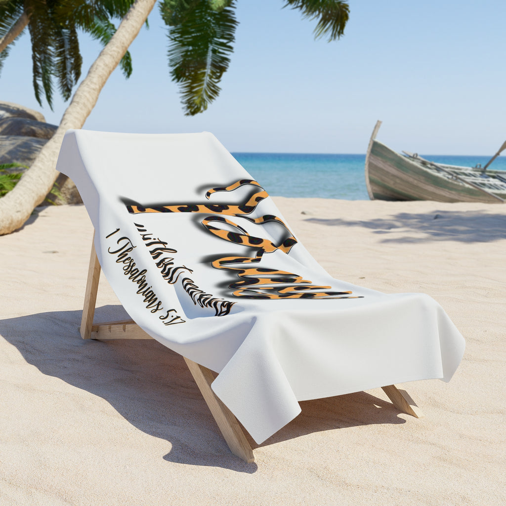 Beach Towel — "Pray Without Ceasing" Leopard Script Christian Beach Towel