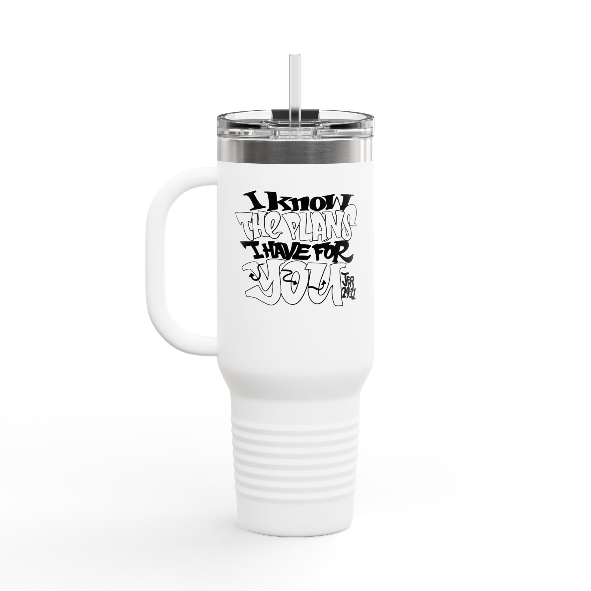 40oz Insulated Travel Mug – "I Know the Plans I Have for You" Jeremiah 29:11 Tumbler