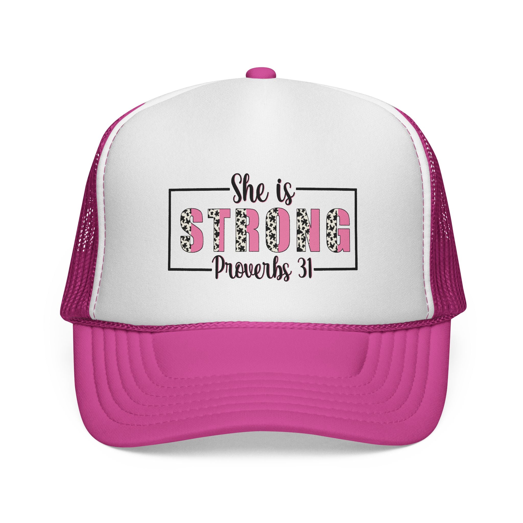 She Is Strong Trucker Cap – Proverbs 31 Inspirational Mesh Hat