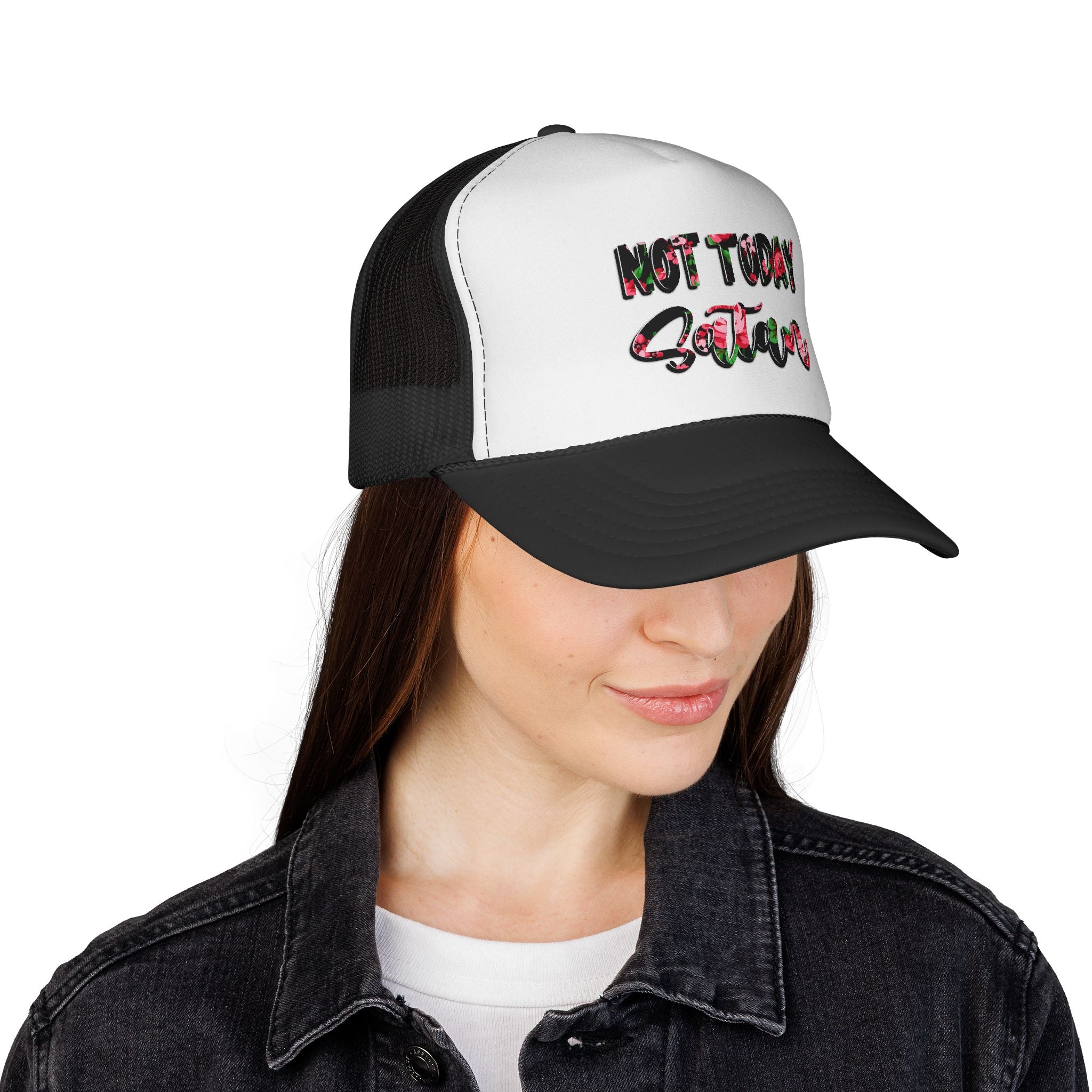 Not Today Satan Trucker Hat — Floral Mesh Cap for Sassy, Casual Wear