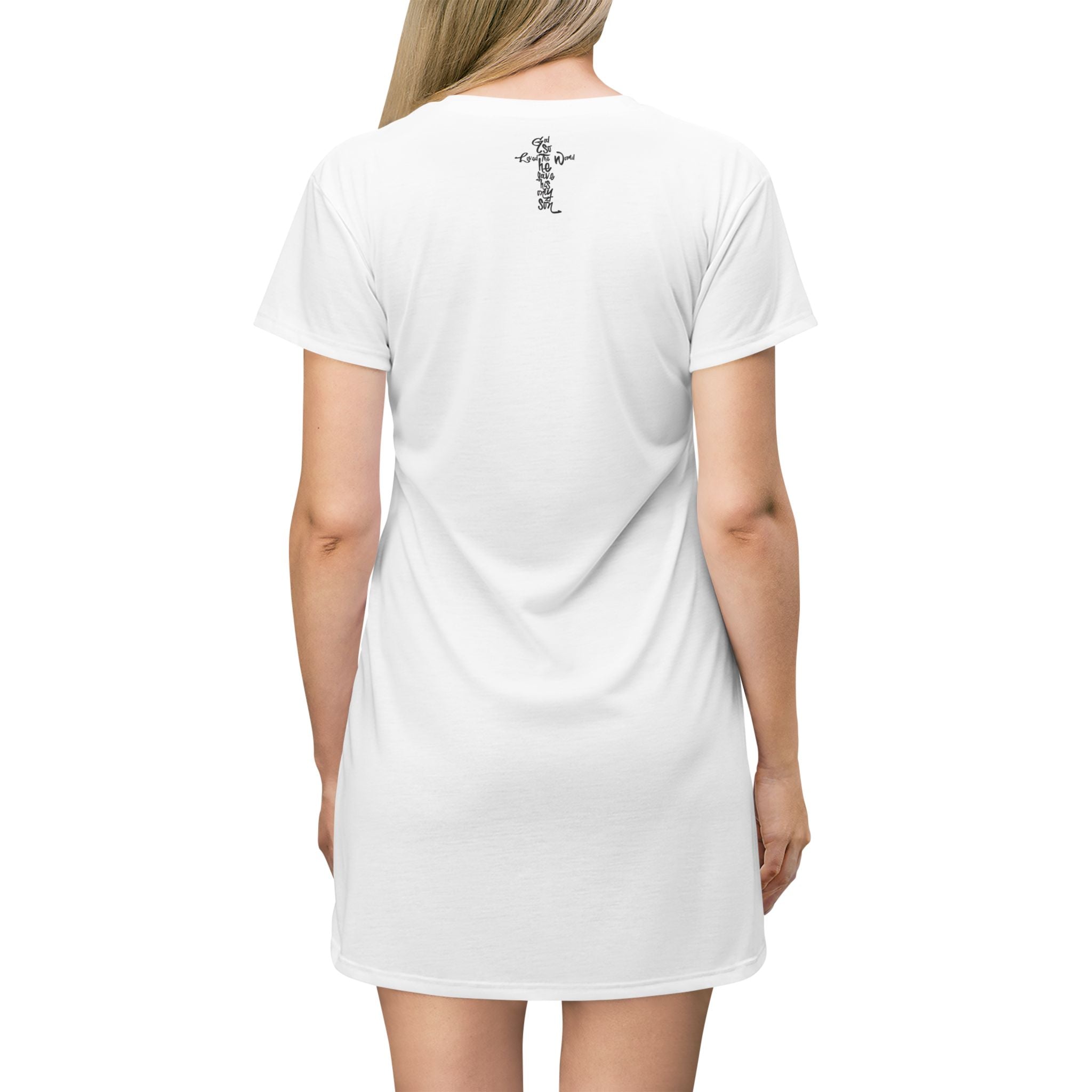 Christian Cross T‑Shirt Dress — "For God So Loved the World He Gave His Only Son" Religious Tee Dress