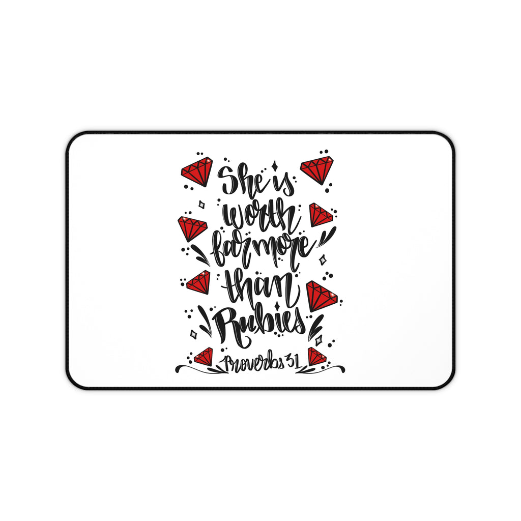 Desk Mat — "She’s Worth Far More Than Rubies" Inspirational Christian Desk Mat