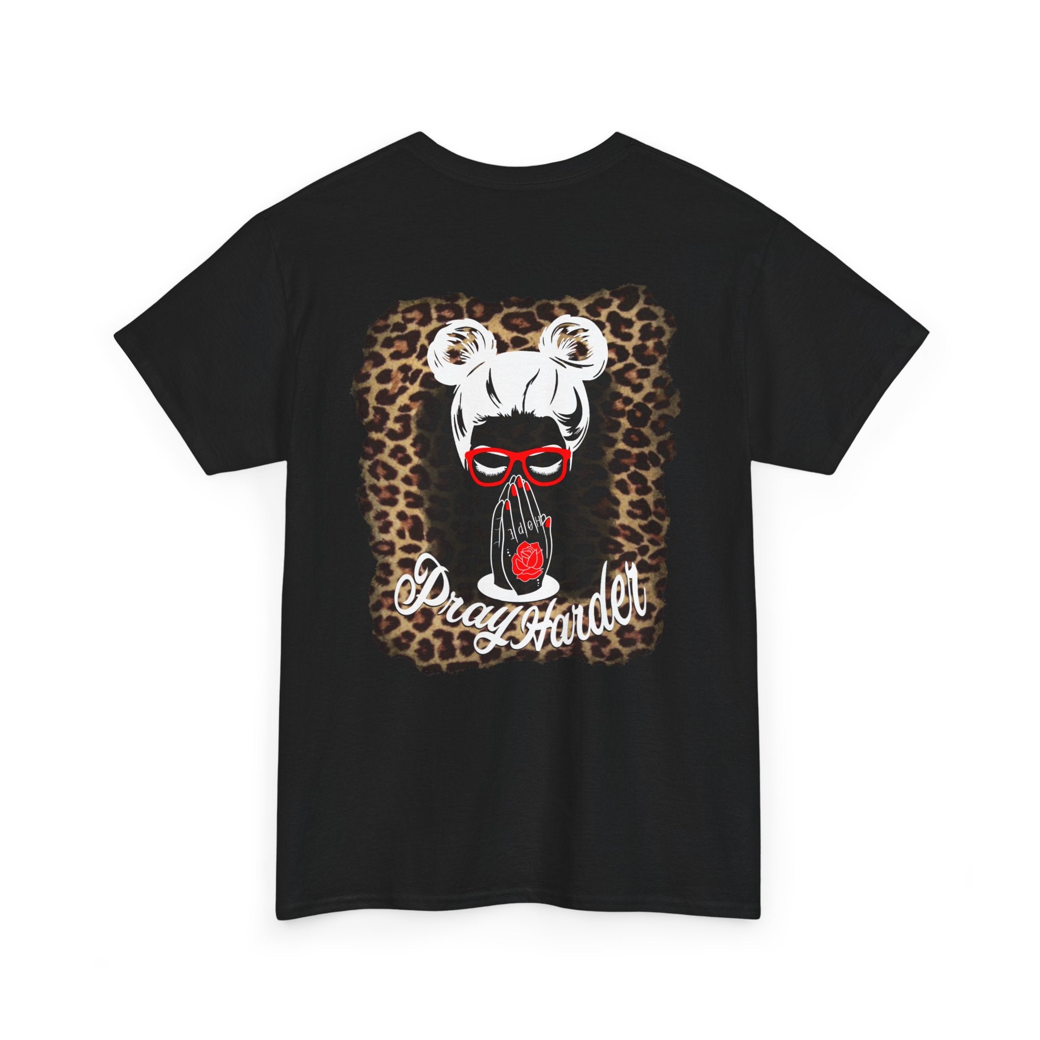 T-Shirt — 'Pray Harder' Christian Leopard Graphic Tee