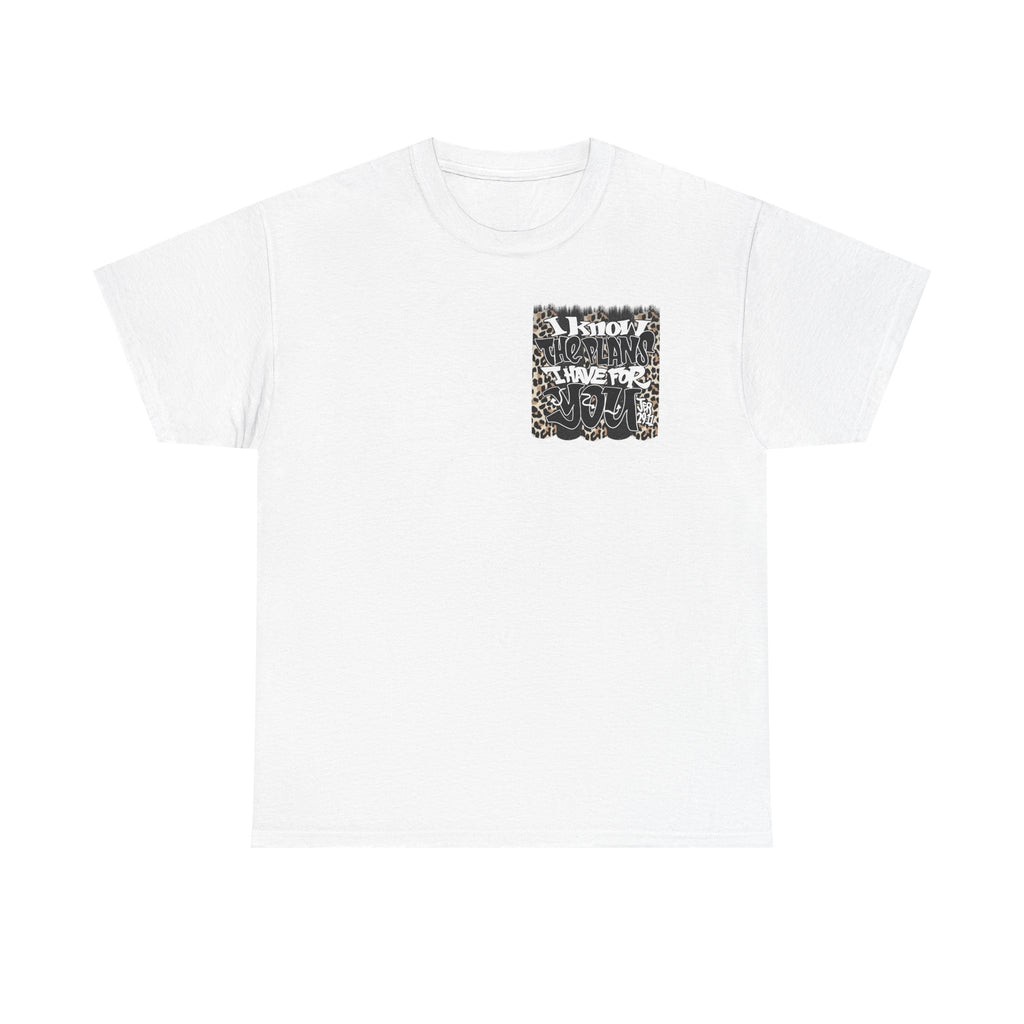Graphic Tee — "I Know the Plans I Have for You" Leopard Pocket & Back Print
