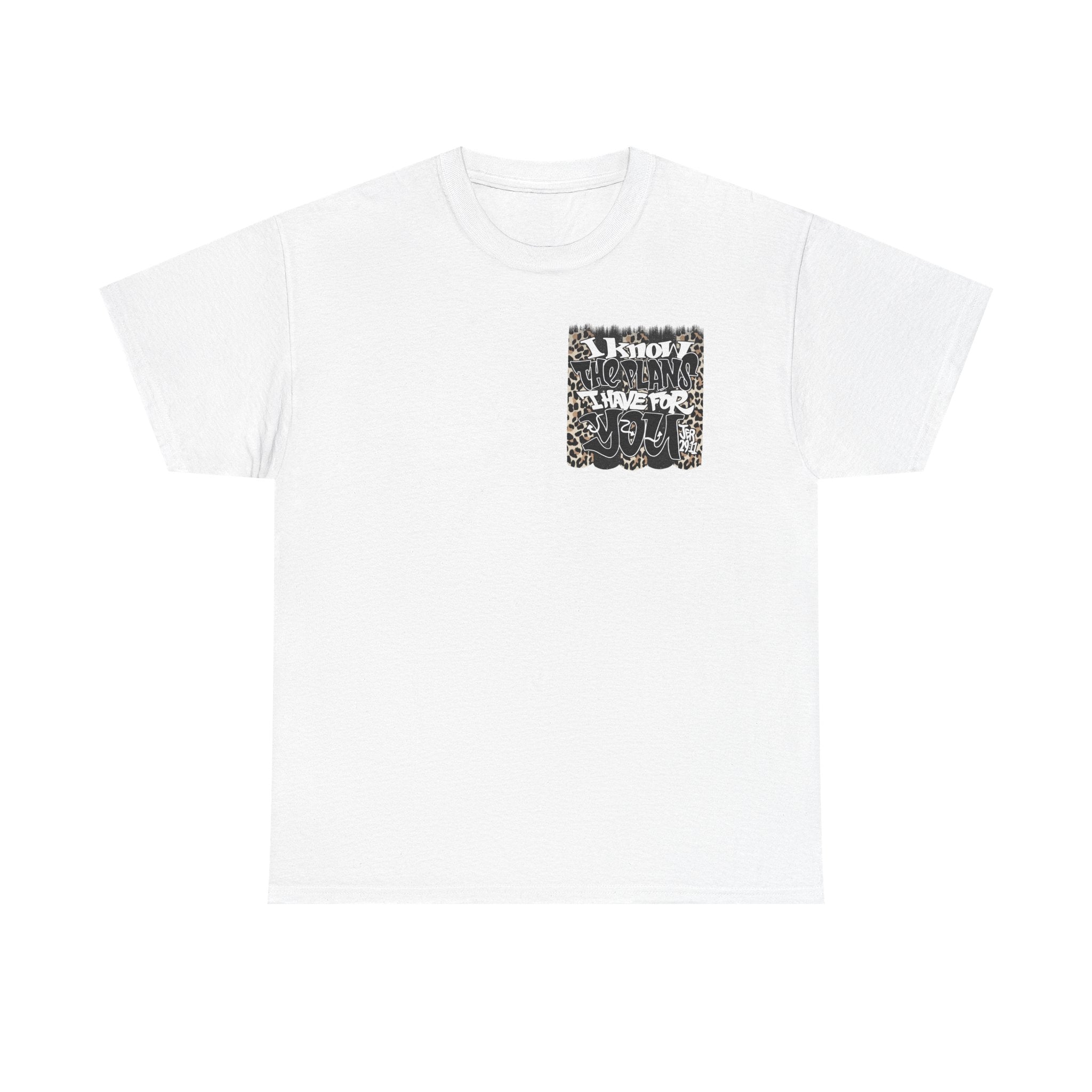 Graphic Tee — "I Know the Plans I Have for You" Leopard Pocket & Back Print