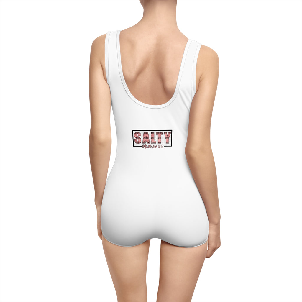 Vintage 'SALTY' One-Piece Swimsuit — Retro Floral Beachwear