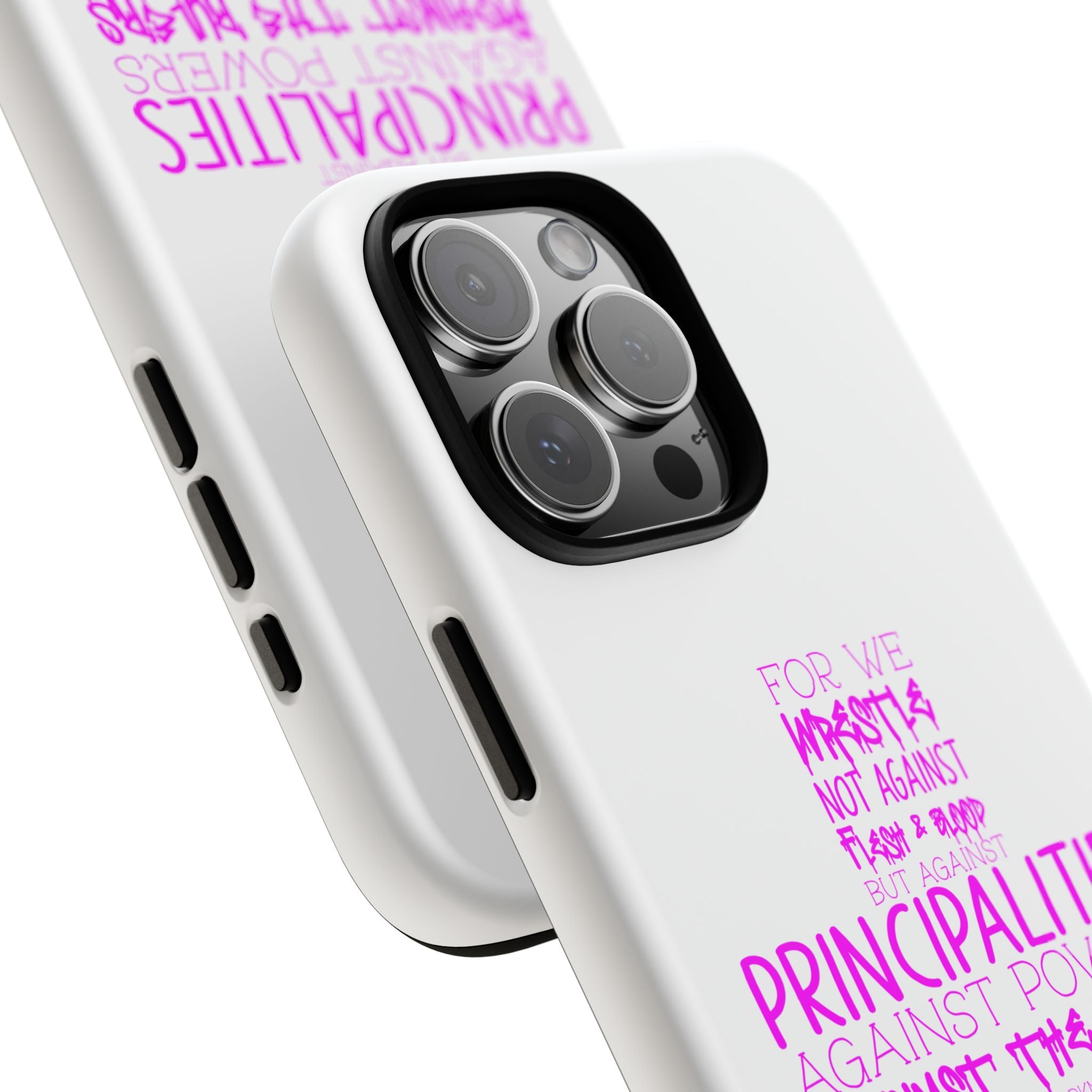 Armor of God Christian Cross Phone Case — Ephesians 6:12 Pink Typography Tough Case
