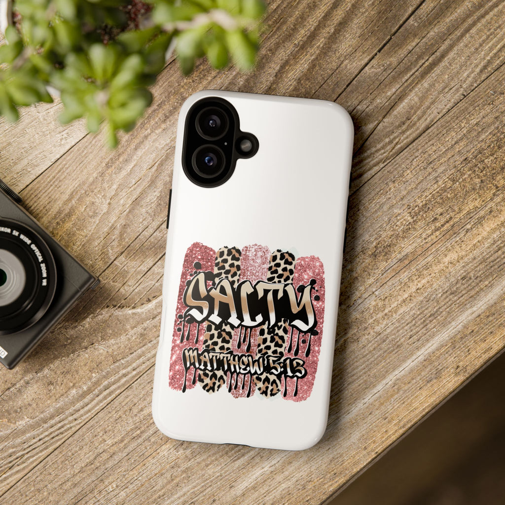 Salty Matthew 5:13 Scripture Leopard Pink Glitter Tough Case — Matthew 5:13 Scripture Phone Cover