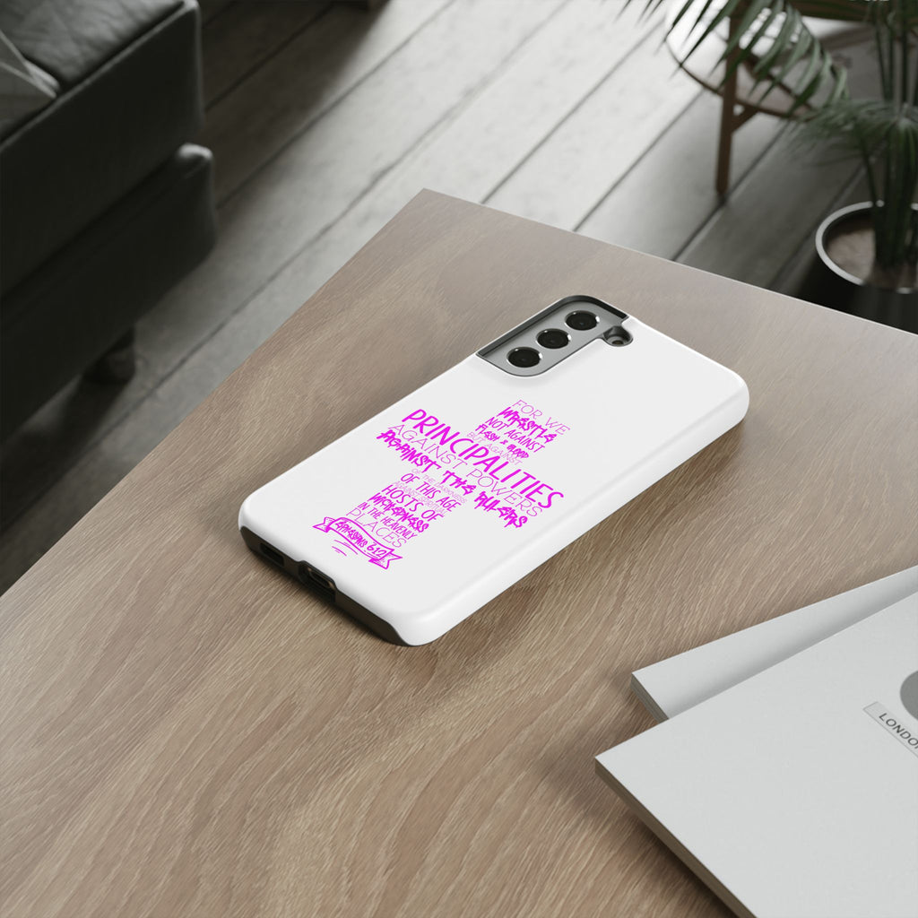 Armor of God Christian Cross Phone Case — Ephesians 6:12 Pink Typography Tough Case